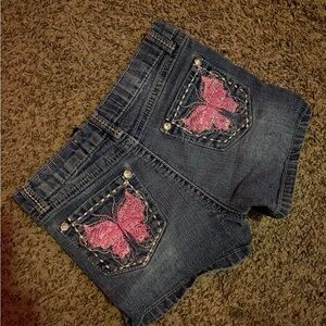 Embroidered bedazzled Y2K butterfly denim shorts